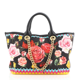 Dolce & Gabbana Capri Tote Printed Canvas with Lizard Embossed Leather Small