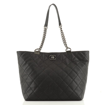 Chanel Shopping In Chains Tote Quilted Caviar Large