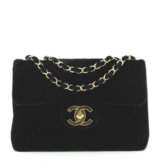 Chanel Vintage CC Chain Flap Bag Quilted Velvet Jumbo