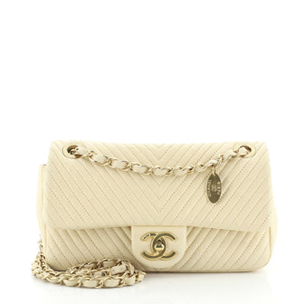 Chanel Medallion Charm Flap Bag Chevron Wrinkled Lambskin Small