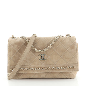 Chanel CC Flap Bag Stitched Suede with Chain Detail Medium