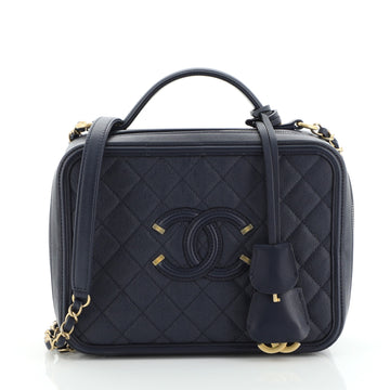 Chanel Filigree Vanity Case Quilted Caviar Large