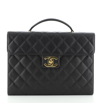 Chanel Vintage CC Briefcase Quilted Caviar Large