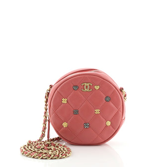 Chanel 18K Charms Round Clutch With Chain Quilted Lambskin Mini