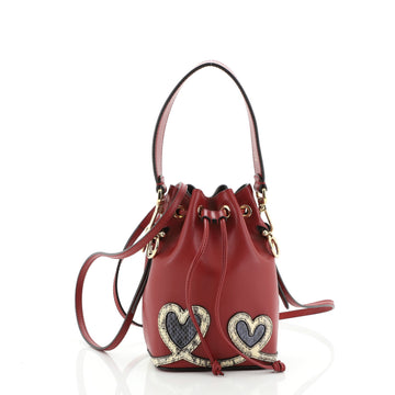 Fendi Mon Tresor Bucket Bag Python Embellished Leather Mini