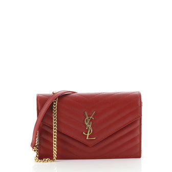 Saint Laurent Classic Monogram Wallet on Chain Matelasse Chevron Leather Small