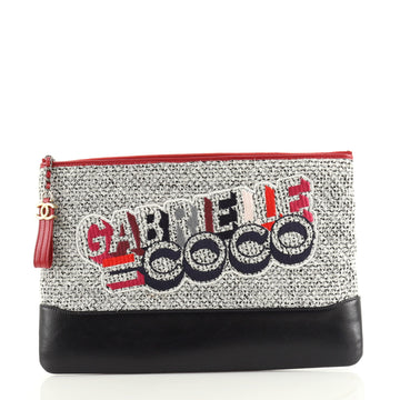 Chanel Gabrielle Logo O Case Clutch Quilted Tweed and Calfskin Large