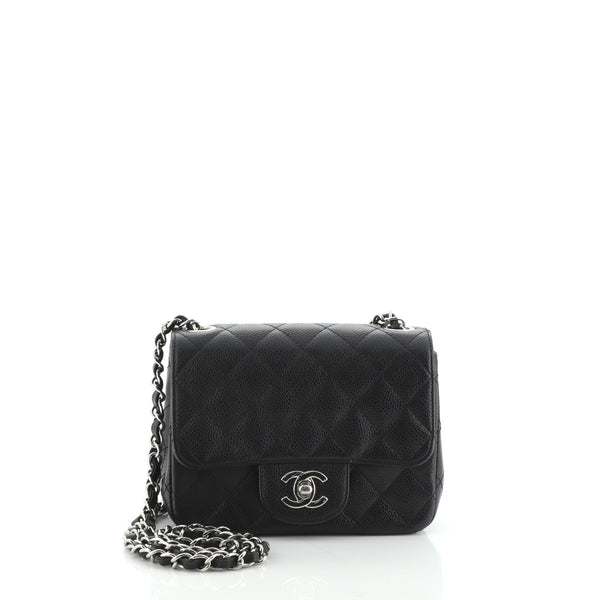 Chanel Square Classic Single Flap Bag Quilted Caviar Mini Black 5634284