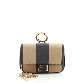 Fendi Chain Baguette Charm Bag Pequin Striped Nubuck Nano