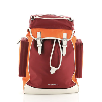 Burberry Double Pocket Drawstring Backpack Nylon with Leather Medium