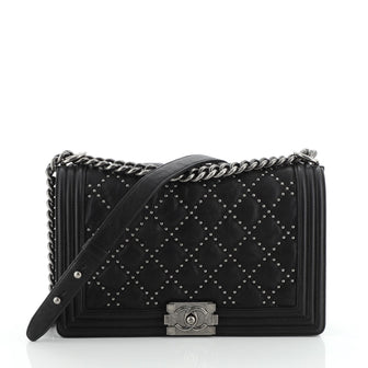 Chanel Boy Flap Bag Quilted Studded Distressed Calfskin New Medium