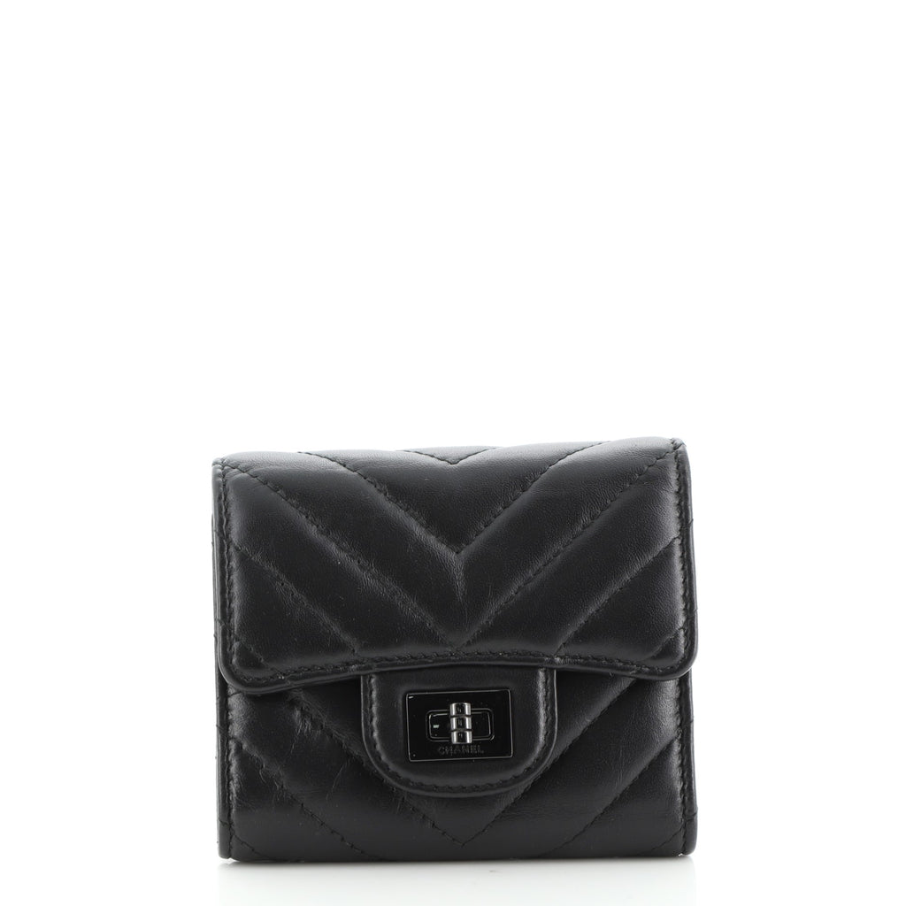 Chanel So Black Reissue Compact Wallet Chevron Sheepskin Black 5639721