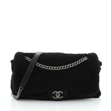 Chanel Aged Chain CC Flap Bag Shearling and Quilted Nubuck Medium
