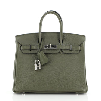 Hermes Birkin Handbag Green Togo with Palladium Hardware 25