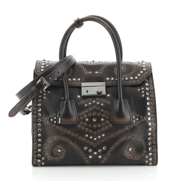 Prada Twin Pocket Lock Flap Tote Studded Vitello Vintage Medium
