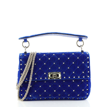 Valentino Rockstud Spike Flap Bag Quilted Velvet Medium