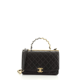 Chanel Two Tone Chain Handle Flap Bag Quilted Lambskin Small