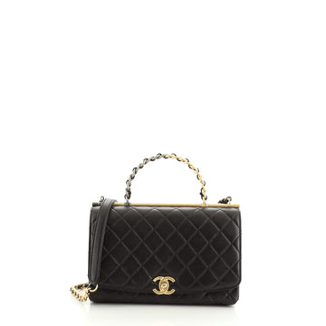 Chanel Two Tone Chain Handle Flap Bag Quilted Lambskin Small
