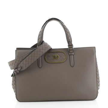 Bottega Veneta Ellittica Tote Leather with Intrecciato Detail Medium