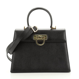 Salvatore Ferragamo Gancini Convertible Top Handle Bag Saffiano Leather Medium