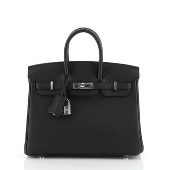 Hermes Birkin Handbag Black Togo with Palladium Hardware 25