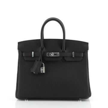 Hermes Birkin Handbag Black Togo with Palladium Hardware 25