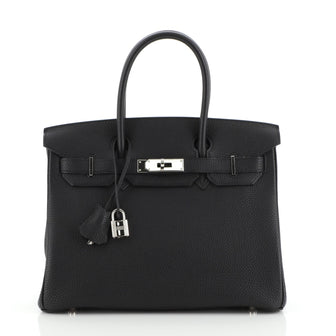 Hermes Birkin Handbag Black Togo with Palladium Hardware 30