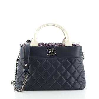 Chanel Top Handle CC Tote Quilted Calfskin with Tweed Small