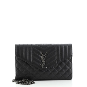 Saint Laurent Classic Monogram Chain Wallet Mixed Matelasse Leather Medium