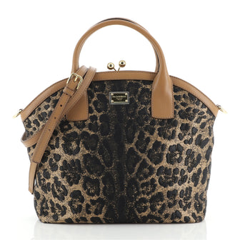 Dolce & Gabbana Kisslock Frame Satchel Leopard Print Jacquard Medium