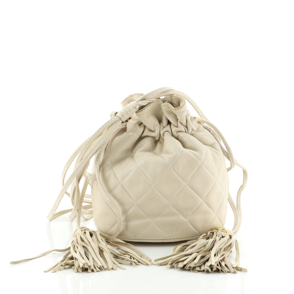 Chanel Vintage Drawstring Bucket Bag Quilted Lambskin Mini Neutral 564601