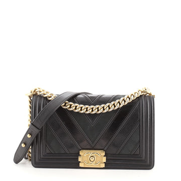 Chanel Boy Flap Bag Chevron Caviar and Calfskin Old Medium