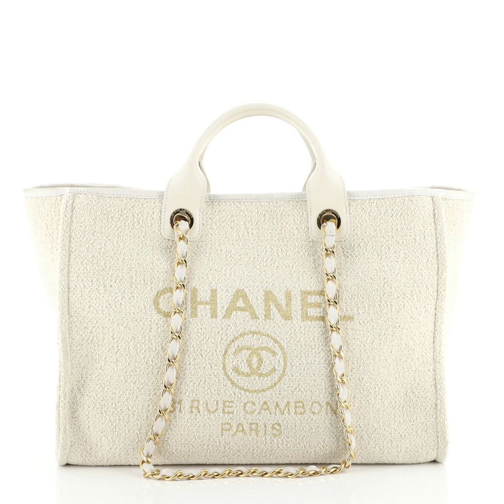 Chanel White Medium Pearls Deauville Shopping Tote Cream Cloth Cloth  ref.956621 - Joli Closet