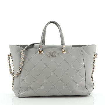 Chanel Side Chain Shopping Tote Quilted Bullskin Medium