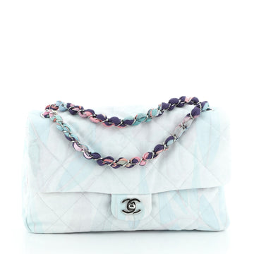Chanel Fabric Chain CC Flap Bag Quilted Printed Denim Large