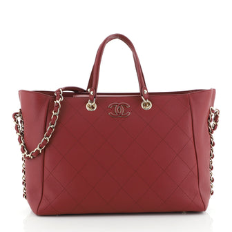 Chanel Side Chain Shopping Tote Quilted Bullskin Medium