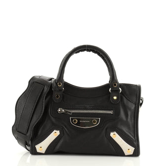 Balenciaga City Metal Plate Flat Studs Bag Leather Mini