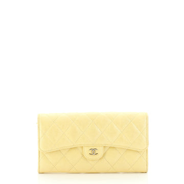 Chanel CC Gusset Classic Flap Wallet Quilted Caviar Long