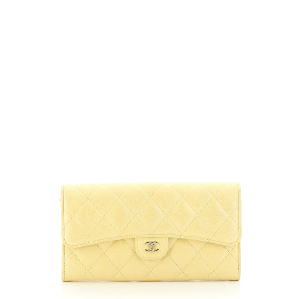 Chanel CC Gusset Classic Flap Wallet Quilted Caviar Long Yellow 567245
