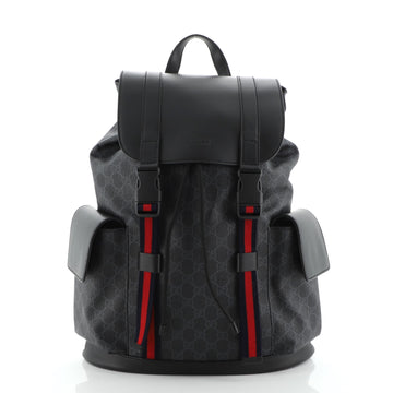 Gucci Double Pocket Buckle Backpack GG Coated Canvas Large