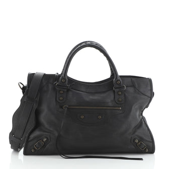 Balenciaga City Classic Studs Bag Lizard Embossed Leather Medium