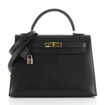 Hermes Kelly Handbag Black Ardennes with Gold Hardware 32