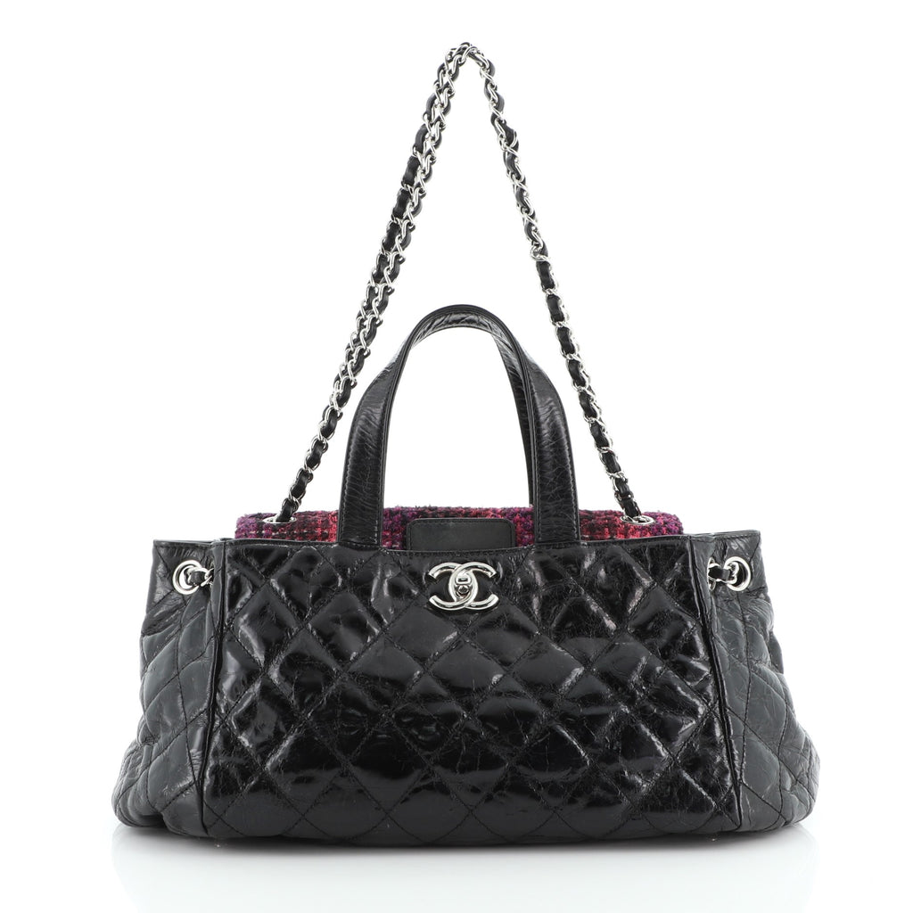 Chanel Portobello Tote Quilted Glazed Calfskin and Tweed East West Black  56911115