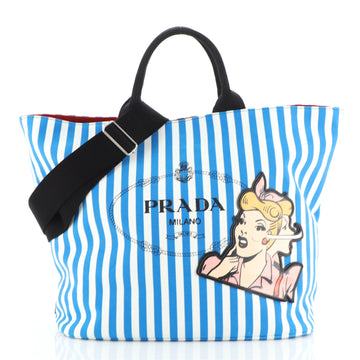Prada Convertible Comic Tote Printed Canvas Medium