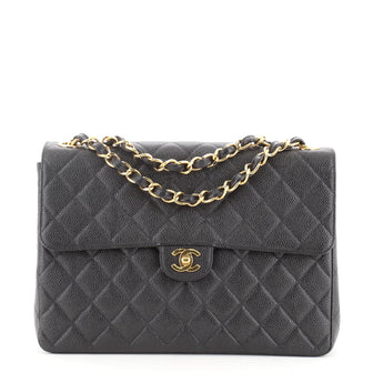 Chanel Vintage Square Classic Single Flap Bag Quilted Caviar Jumbo