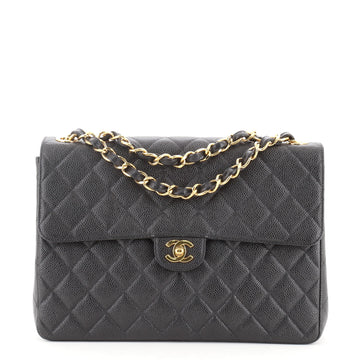 Chanel Vintage Square Classic Single Flap Bag Quilted Caviar Jumbo