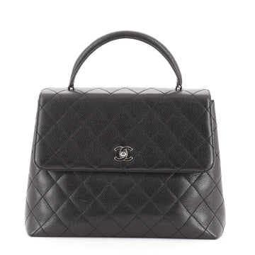 Chanel Vintage Classic Top Handle Flap Bag Quilted Caviar Jumbo