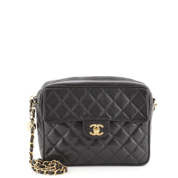 Chanel Vintage Front Pocket Camera Bag Quilted Caviar Small