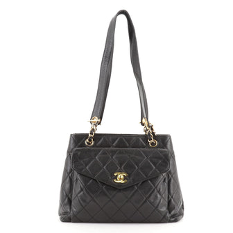 Chanel Vintage Front Pocket Shoulder Bag Quilted Caviar Medium