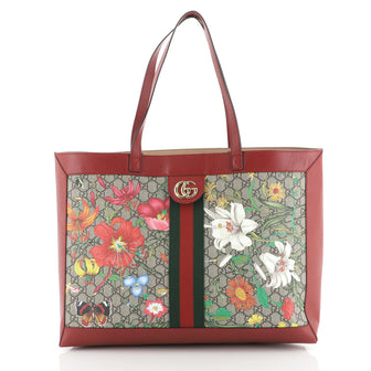 Gucci Ophidia Soft Open Tote Flora GG Coated Canvas East West